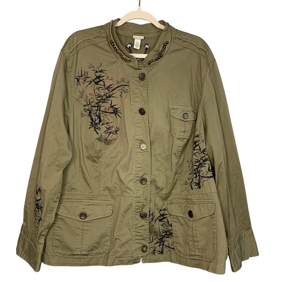 Venezia Jackets & Blazers - Venezia Women's Khaki Dragon Bamboo Embroidered Utility Jacket Size 26/28